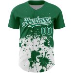 Custom Name and Number Authentic Baseball Jersey 3D Pattern Design in Kelly Green and White Abstract Splash Art Personalized