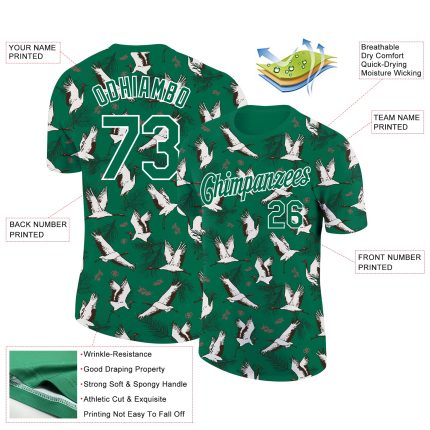 Personalized Animal Crane Performance T-Shirt with Custom Name & Number in Kelly Green and White 3D Pattern Personalized