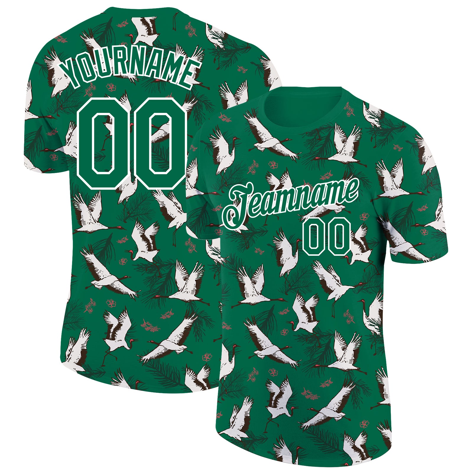 Personalized Animal Crane Performance T-Shirt with Custom Name & Number in Kelly Green and White 3D Pattern Personalized