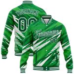 Custom Personalized Varsity Letterman Jacket with Name and Number - Kelly Green White 3D Pattern Bomber Full-Snap Design