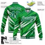 Custom Personalized Varsity Letterman Jacket with Name and Number - Kelly Green White 3D Pattern Bomber Full-Snap Design