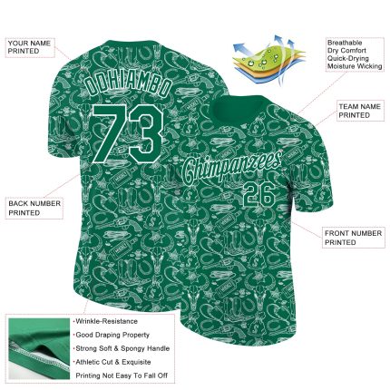 Custom Name and Number Cowboy Accessory T-Shirt - Personalized 3D Pattern Design in Kelly Green and White Personalized Kelly