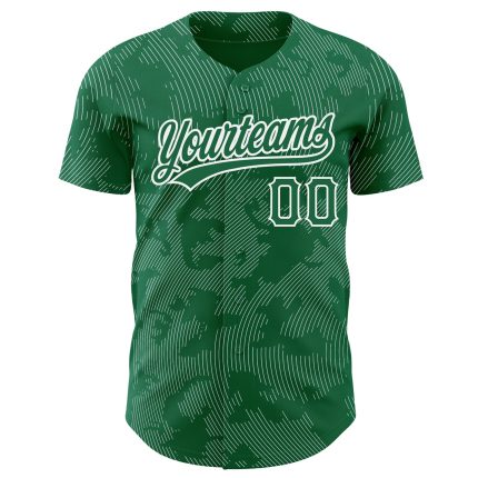 Custom Name and Number Kelly Green Baseball Jersey with 3D Curve Lines Design - Personalized Authentic Team Apparel Personalized