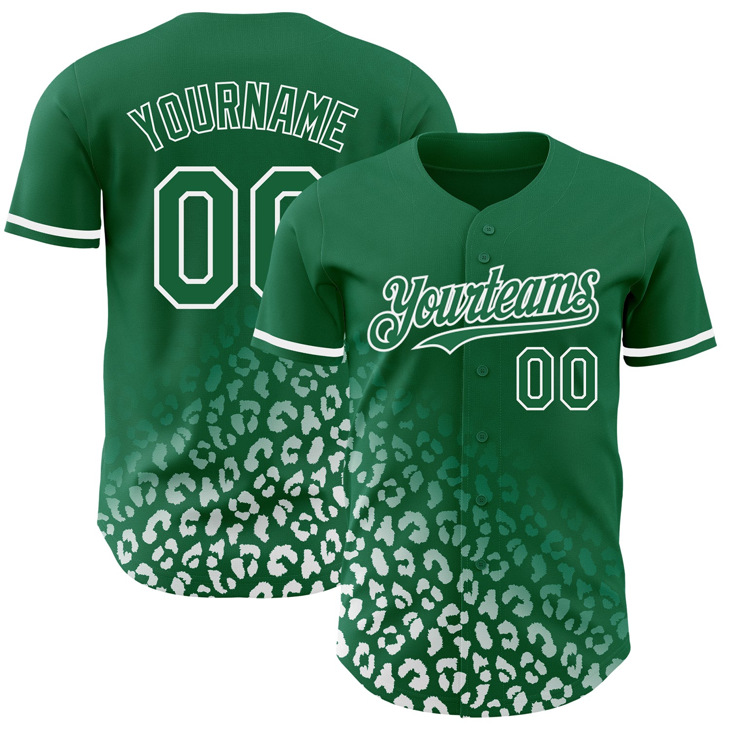 Custom Name Number Leopard Print Fade Baseball Jersey Kelly Green White 3D Pattern Fashion Authentic Personalized Kelly Green
