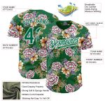 Custom Name and Number Authentic Baseball Jersey with Big Flower 3D Pattern Design in Kelly Green and White - Northeast China