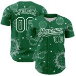 Custom Name and Number 3D Pattern Planets Baseball Jersey - Personalized Kelly Green and White Design Personalized Kelly