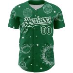 Custom Name and Number 3D Pattern Planets Baseball Jersey - Personalized Kelly Green and White Design Personalized Kelly