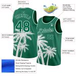 Custom Name & Number Basketball Jersey - Tropical Hawaii Coconut Trees 3D Pattern - Kelly Green & White Authentic Design