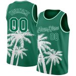 Custom Name & Number Basketball Jersey - Tropical Hawaii Coconut Trees 3D Pattern - Kelly Green & White Authentic Design
