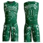 Custom Name Number Basketball Jersey Sublimation Round Neck Green White Abstract Grunge Art - Personalized Team Apparel Personalized