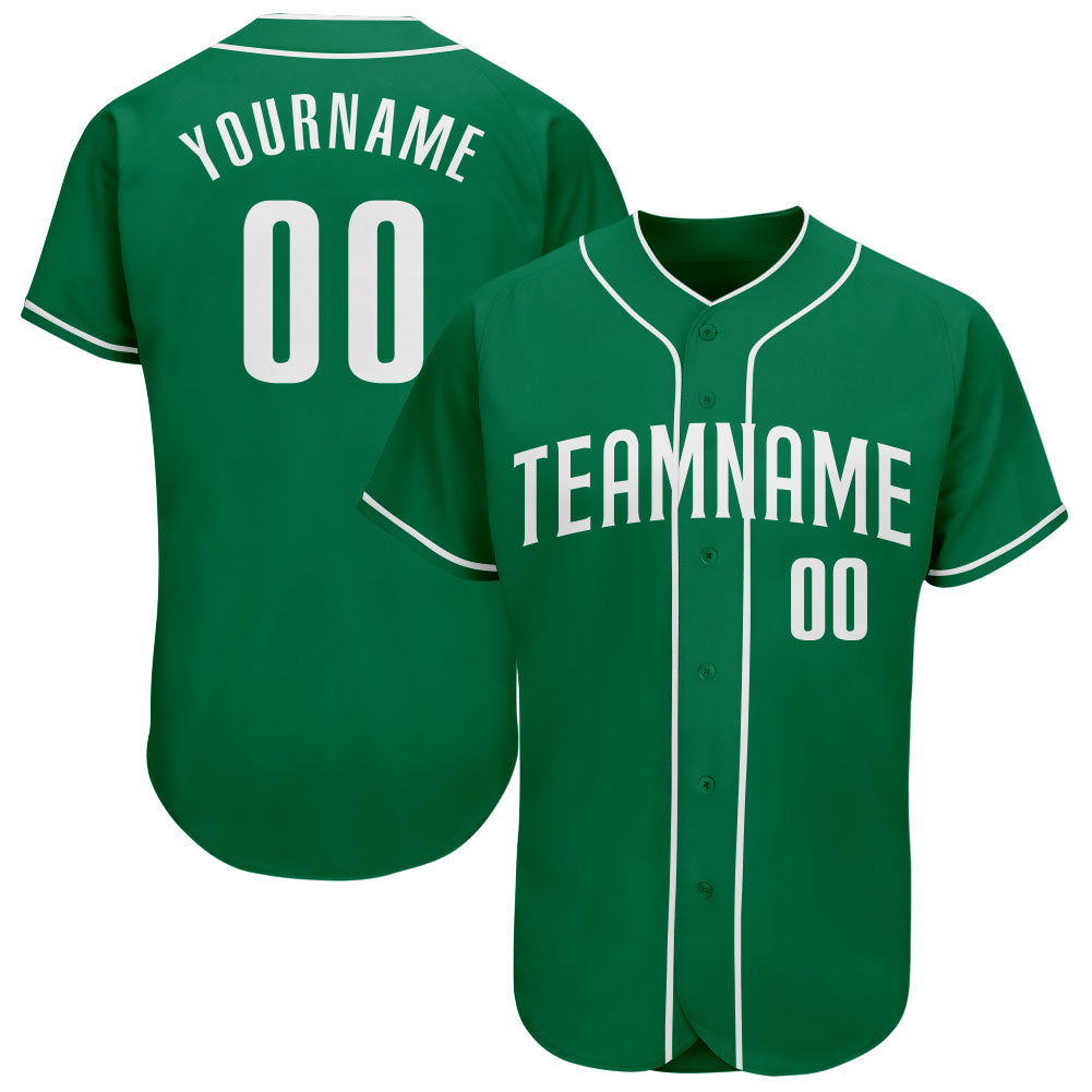 Custom Name and Number Personalized Kelly Green Baseball Jersey - Authentic Team Gear Personalized Kelly Green White Authentic