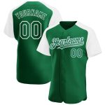 Custom Name and Number Baseball Jersey in Kelly Green and White, Authentic Raglan Sleeves, Team Spirit Apparel Personalized