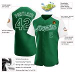Custom Name and Number Baseball Jersey in Kelly Green and White, Authentic Raglan Sleeves, Team Spirit Apparel Personalized