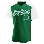 Custom Name and Number Baseball Jersey in Kelly Green and White, Authentic Raglan Sleeves, Team Spirit Apparel Personalized