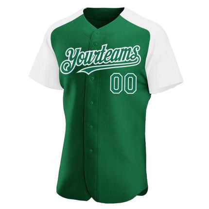 Custom Name and Number Baseball Jersey in Kelly Green and White, Authentic Raglan Sleeves, Team Spirit Apparel Personalized