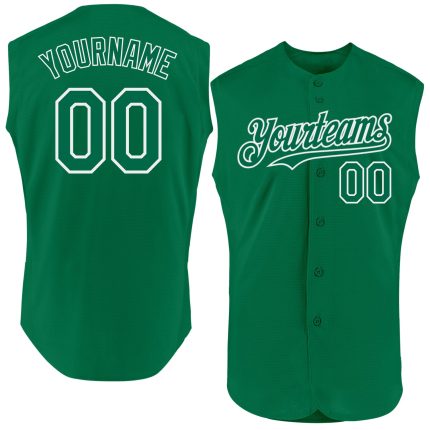 Personalized Authentic Sleeveless Baseball Jersey in Kelly Green and White Personalized Kelly Green White Authentic Sleeveless