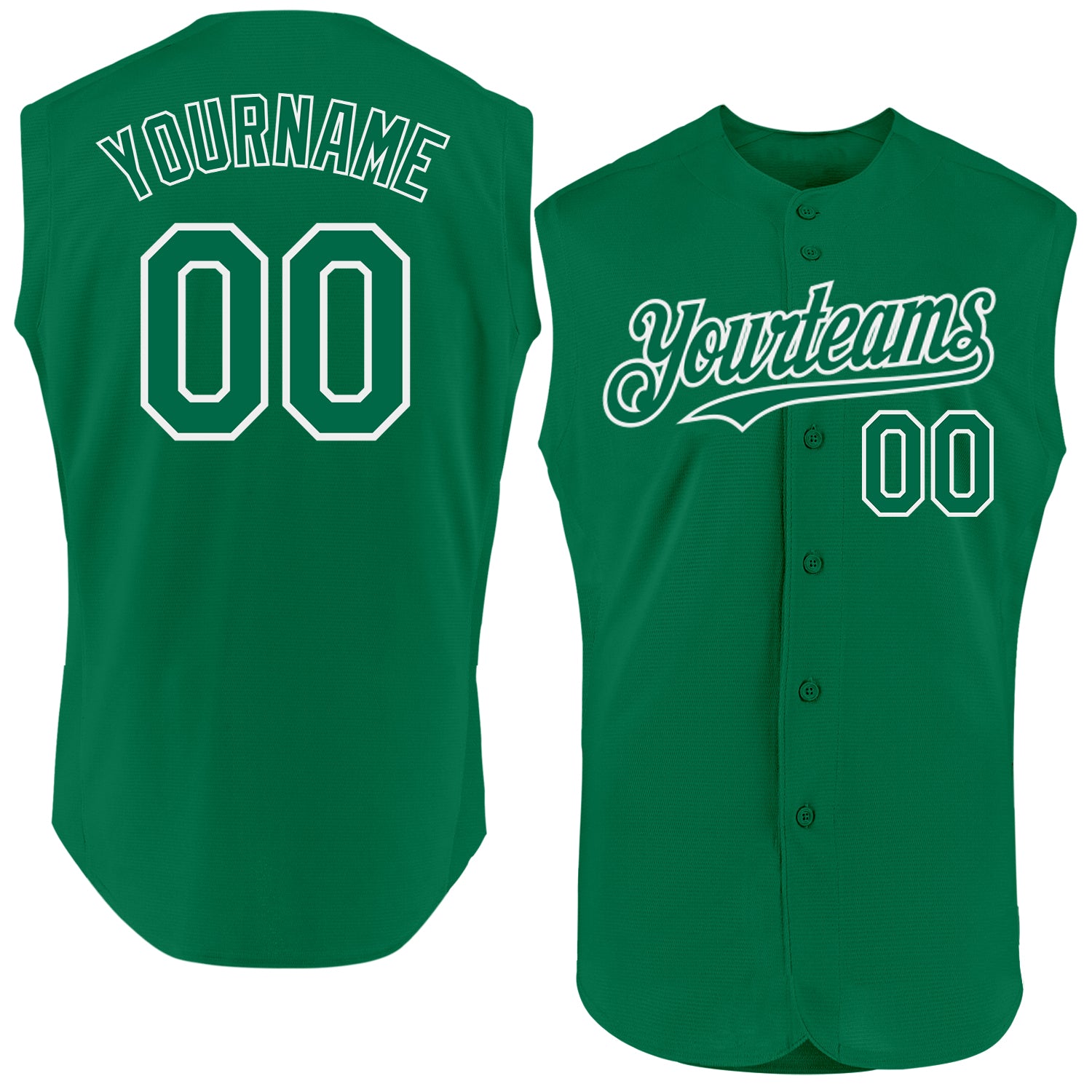 Personalized Authentic Sleeveless Baseball Jersey in Kelly Green and White Personalized Kelly Green White Authentic Sleeveless