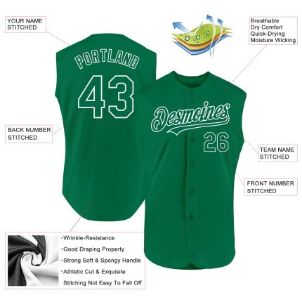 Personalized Authentic Sleeveless Baseball Jersey in Kelly Green and White Personalized Kelly Green White Authentic Sleeveless