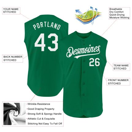 Custom Personalized Jersey with Name and Number - Kelly Green White Authentic Sleeveless Baseball Jersey Personalized Kelly
