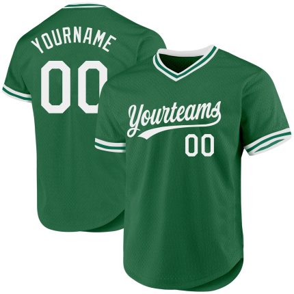 Custom Name and Number Authentic Baseball Jersey in Kelly Green and White - Personalized Throwback Style Personalized Kelly