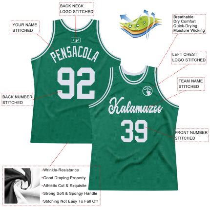 Custom Name and Number Authentic Throwback Basketball Jersey in Kelly Green and White - Personalized Team Gear Personalized