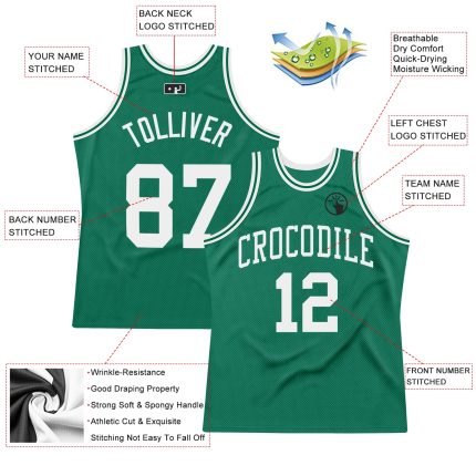 Personalized Kelly Green Authentic Throwback Basketball Jersey - Custom Sports Apparel Personalized Kelly Green White Authentic