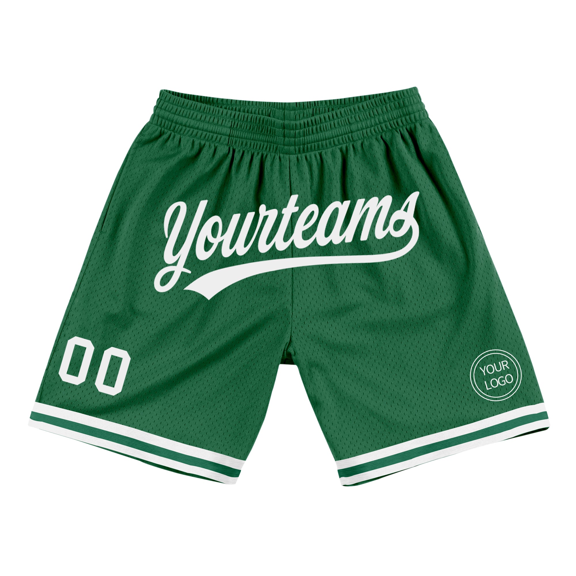 Personalized Authentic Throwback Basketball Shorts in Kelly Green and White Personalized Kelly Green White Authentic Throwback