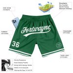 Personalized Authentic Throwback Basketball Shorts in Kelly Green and White Personalized Kelly Green White Authentic Throwback