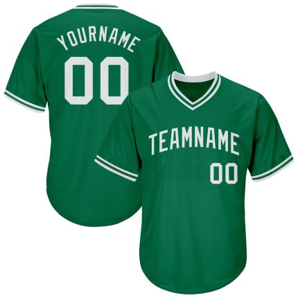 Custom Team Name & Number Kelly Green Authentic Rib-Knit Baseball Jersey Shirt - Personalized Throwback Style Personalized