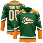 Custom Name and Number Hockey Jersey in Kelly Green and White-Bay Orange - Personalized Team Gear Personalized Kelly Green