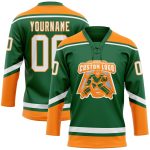 Custom Name and Number Hockey Jersey in Kelly Green and White-Bay Orange - Personalized Team Gear Personalized Kelly Green