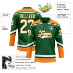 Custom Name and Number Hockey Jersey in Kelly Green and White-Bay Orange - Personalized Team Gear Personalized Kelly Green