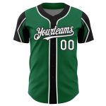 Custom Name and Number Authentic Baseball Jersey in Kelly Green with White and Black Arm Shapes - Personalized Team Apparel
