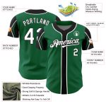 Custom Name and Number Authentic Baseball Jersey in Kelly Green with White and Black Arm Shapes - Personalized Team Apparel