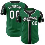 Custom Name and Number Authentic Baseball Jersey in Kelly Green with White and Black Arm Shapes - Personalized Team Apparel