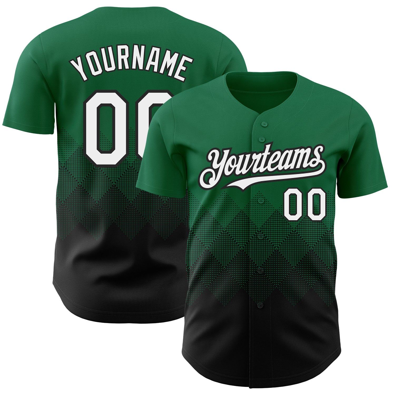 Custom Name Number Authentic Baseball Jersey with Kelly Green 3D Pattern Gradient Square Design - Team Apparel Personalized