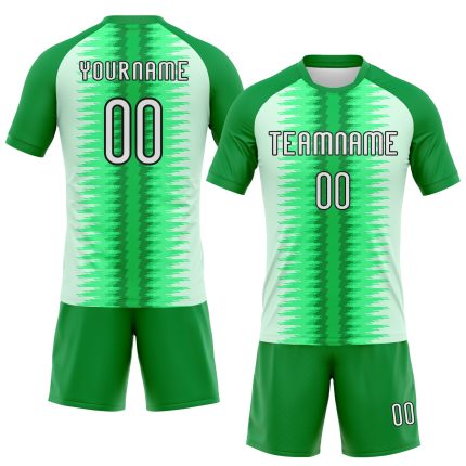 Custom Team Volleyball Jersey - Personalized Kelly Green Black White Abstract Lines with Name & Number Personalized Kelly