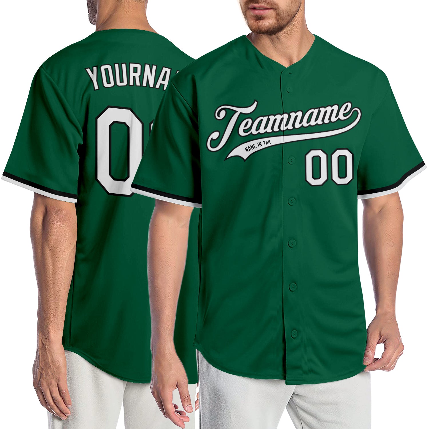 Personalized Authentic Baseball Jersey in Kelly Green and White-Black Personalized Kelly Green White-Black Authentic Baseball