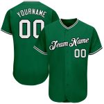Custom Name & Number Authentic Baseball Jersey - Personalized Kelly Green White-Black Design Personalized Kelly Green White-Black