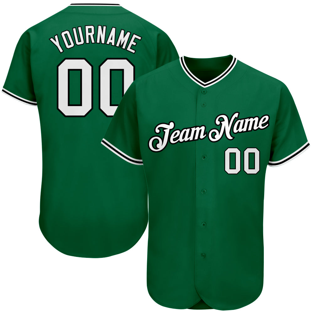 Custom Name & Number Authentic Baseball Jersey - Personalized Kelly Green White-Black Design Personalized Kelly Green White-Black