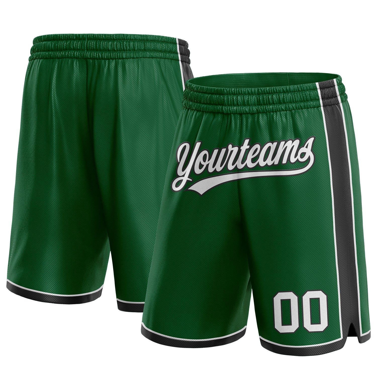 Custom Team Basketball Shorts with Name and Number - Authentic Kelly Green White-Black Design Personalized Kelly Green White-Black