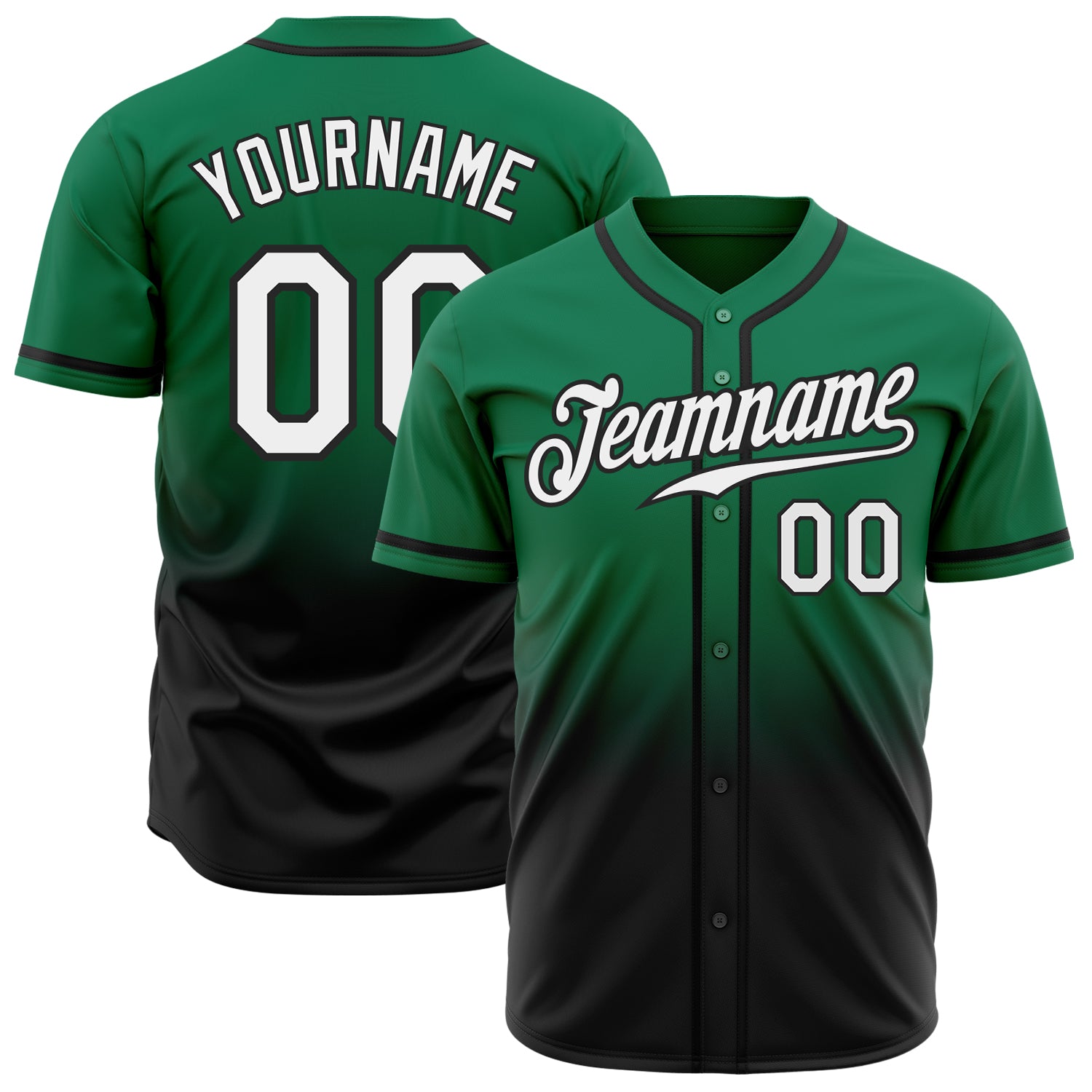 Custom Name Number Baseball Jersey - Authentic Fade Kelly Green White Black Fashion Team Jersey Personalized Kelly Green