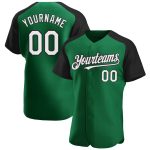 Custom Name and Number Baseball Jersey - Kelly Green White-Black Authentic Raglan Sleeves Design Personalized Kelly Green