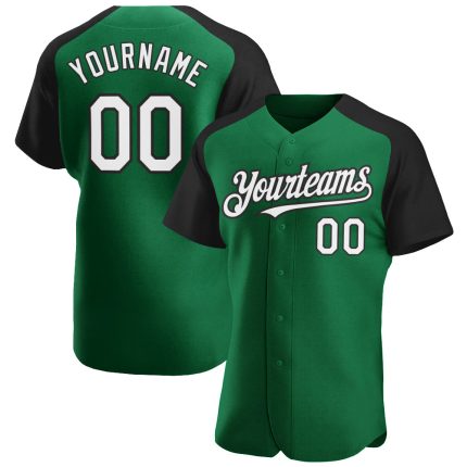 Custom Name and Number Baseball Jersey - Kelly Green White-Black Authentic Raglan Sleeves Design Personalized Kelly Green