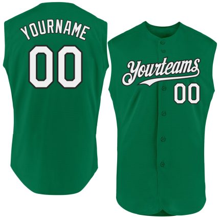 Personalized Authentic Baseball Jersey in Kelly Green, White and Black, Sleeveless Style Personalized Kelly Green White-Black