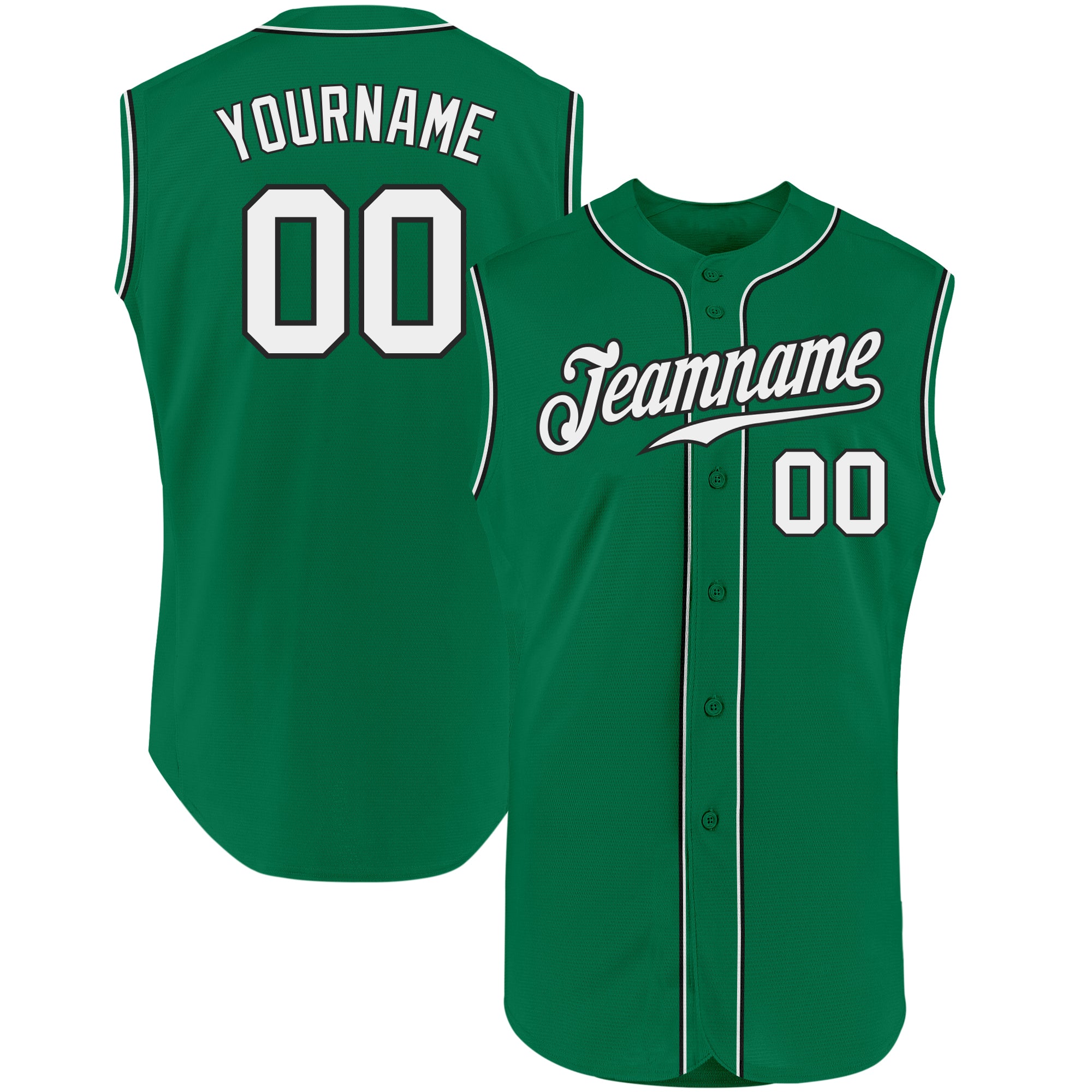 Custom Team Name Number Authentic Sleeveless Baseball Jersey Kelly Green White Black Personalized Kelly Green White-Black