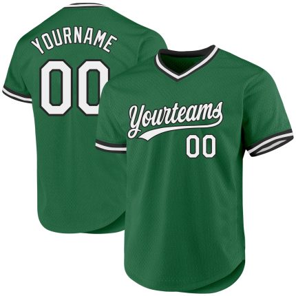 Custom Name and Number Authentic Baseball Jersey - Kelly Green White-Black Throwback Team Design Personalized Kelly Green