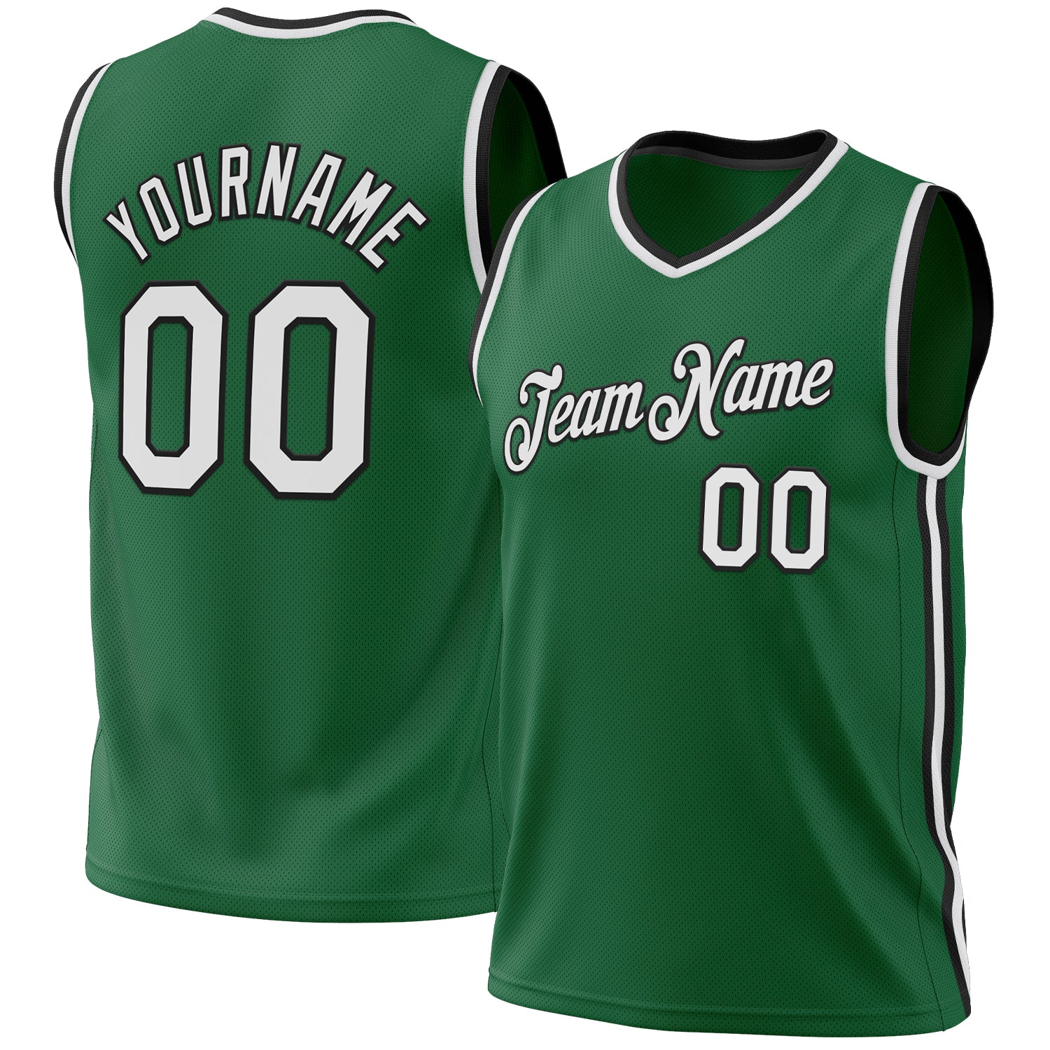 Personalized Authentic Basketball Jersey - Kelly Green, White, Black Throwback Design Personalized Kelly Green White-Black