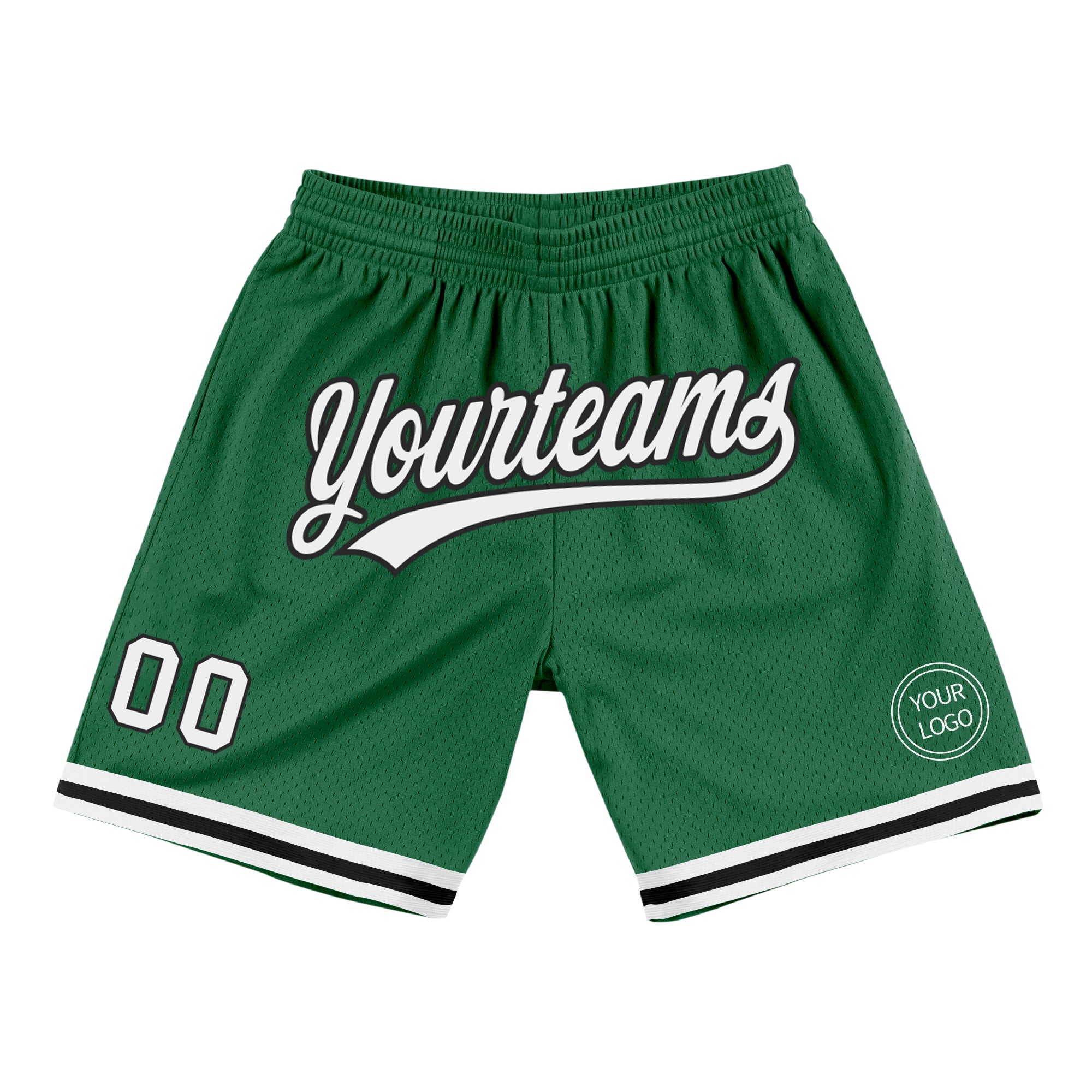 Personalized Authentic Throwback Basketball Shorts in Kelly Green, White, and Black Personalized Kelly Green White-Black