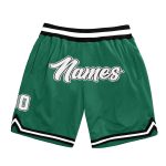 Custom Name and Number Authentic Basketball Shorts - Kelly Green White-Black Throwback Design Personalized Kelly Green White-Black